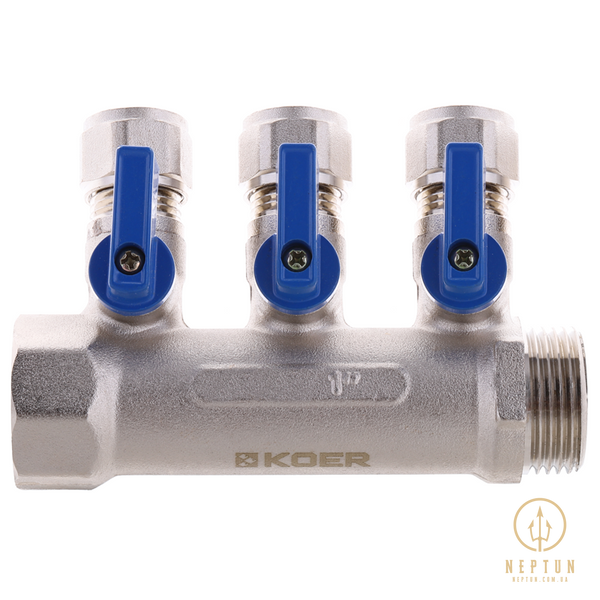 Колектор з кульовими кранами і фитингом Koer KR.1126-3 1"x3 ways (KR2839) KR2839 фото