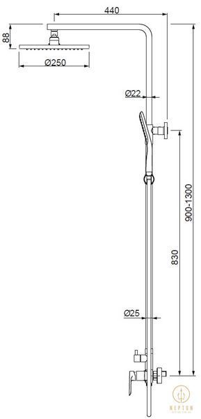 Душова колона зі змішувачем Koer KB-52028-01, 2 функції (KR5309) KR5309 фото