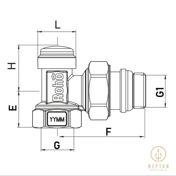 Кран радиаторный Roho R5250-050 - 1/2" угловой (RO0132) RO0132 фото
