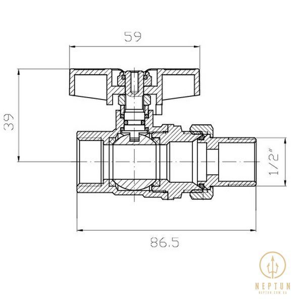 Кран з американкою Koer Extreme KE.227-15 - 1/2" ручка "метелик" червона (KR5765) KR5765 фото