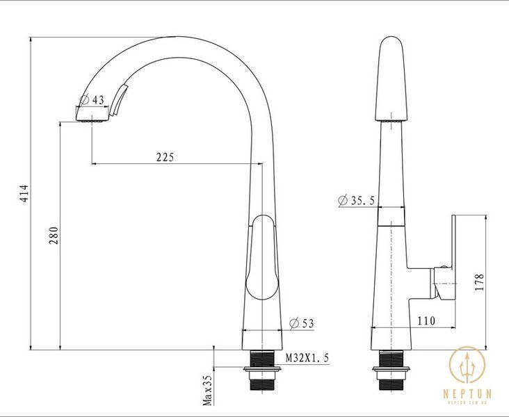 Змішувач для кухні з висувним виливом Mixxus Premium WARTA 014 GRAPHITE (MI6957) MI6957 фото