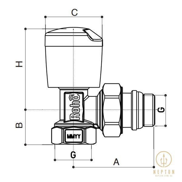 Кран радіаторний Roho 1/2" кутовий з ручкою R5550-050 (RO0128) RO0128 фото