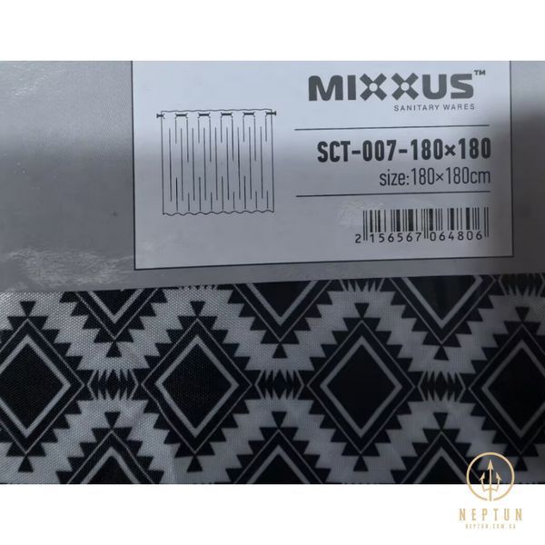 Шторка для ванної Mixxus SCT-007-180x180 з поліестеру із вбудованими кільцями (Візерунок "Соти" чорно-білий) (AC0648) AC0648 фото