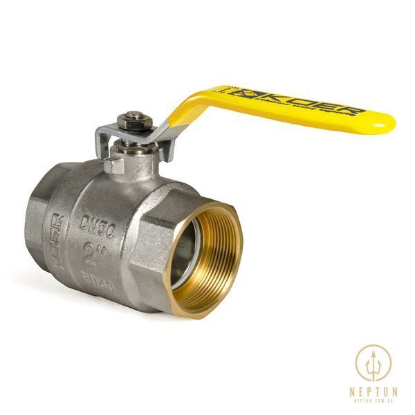 Кран кульовий KOER KR.214.G - 2" FF ГГВ YELLOW, ручка "важіль" жовта (KR0137) KR0137 фото