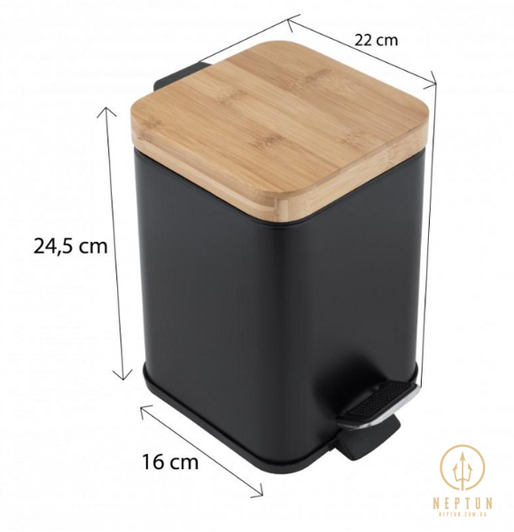 Корзина для мусора YOKA SIDO BLACK BAMBOO 3л. для ванной комнаты CH.SIDO-BLK фото