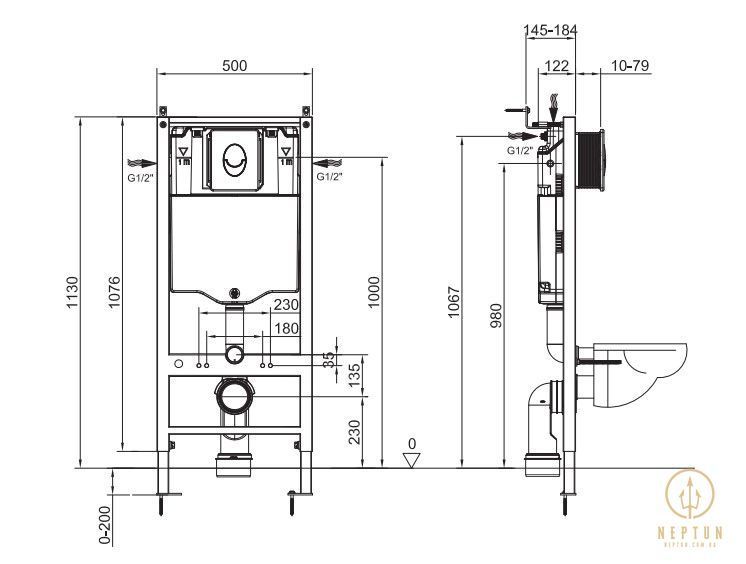 Инсталляция для подвесного унитаза Koer KT-0503-01 500x126x1150mm с панелью смыва KT-0606-01 Хром (KR5347) KR5347 фото