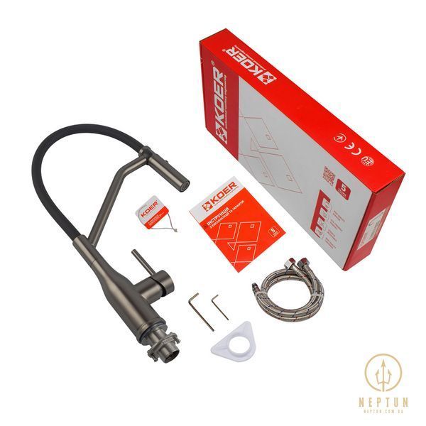 Змішувач для кухні Koer KI-70026-07 з чорним силіконовим виливом (KR5211) KR5211 фото
