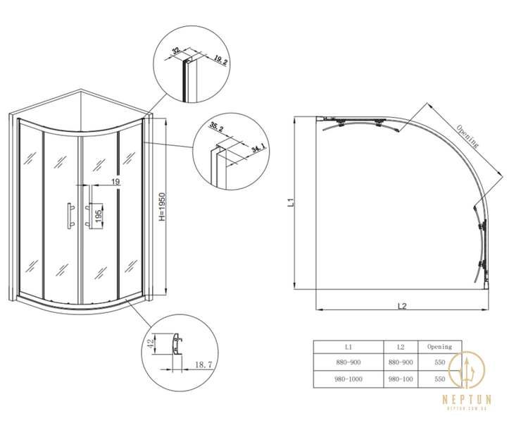 Душова кабіна без піддону Koer SR SC04-90x90x195-TR-01 прозоре скло Easy Clean 5мм, хром (KR5360) KR5360 фото