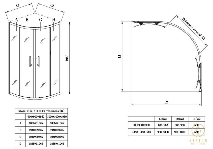Душова кабіна без піддону Koer SR SC04-90x90x195-TR-01 прозоре скло Easy Clean 5мм, хром (KR5360) KR5360 фото