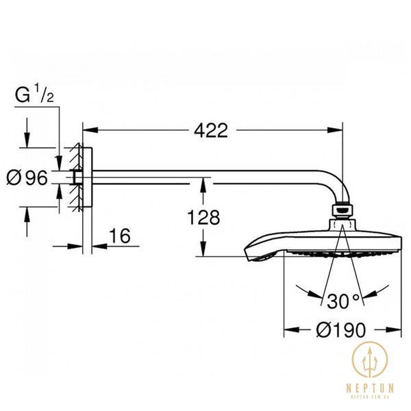 Верхній душ та душовий кронштейн 422 мм (білий) Grohe Power&Soul Cosmopolitan 190 (26172LS0) 26172LS0 фото