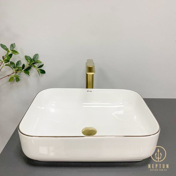 Умывальник (раковина) VBI PALERMO WHITE ROSE GOLD EDGE накладной VBI-012307 фото