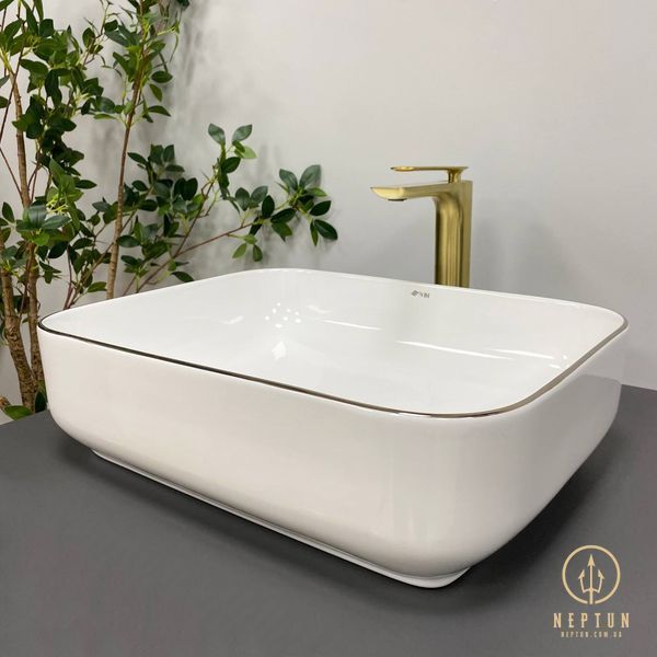 Умывальник (раковина) VBI PALERMO WHITE ROSE GOLD EDGE накладной VBI-012307 фото