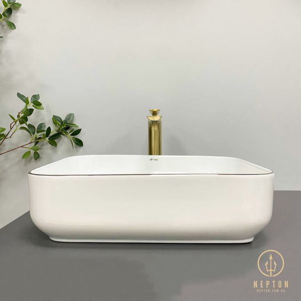 Умывальник (раковина) VBI PALERMO WHITE ROSE GOLD EDGE накладной VBI-012307 фото