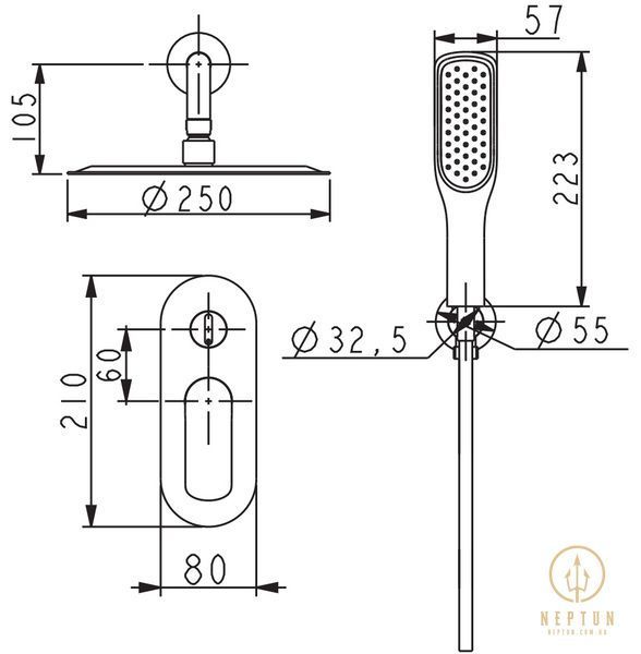 Вбудована душова система Koer KB-62028-12 3 функції (Колір матове золото) (KR6010) KR6010 фото