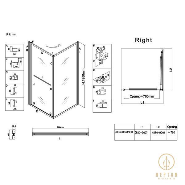 Душова кабіна без піддону Koer SR SC09-90x90x200-R-TR-01 прозоре скло Easy Clean 6мм Хром (KR5770) KR5770 фото