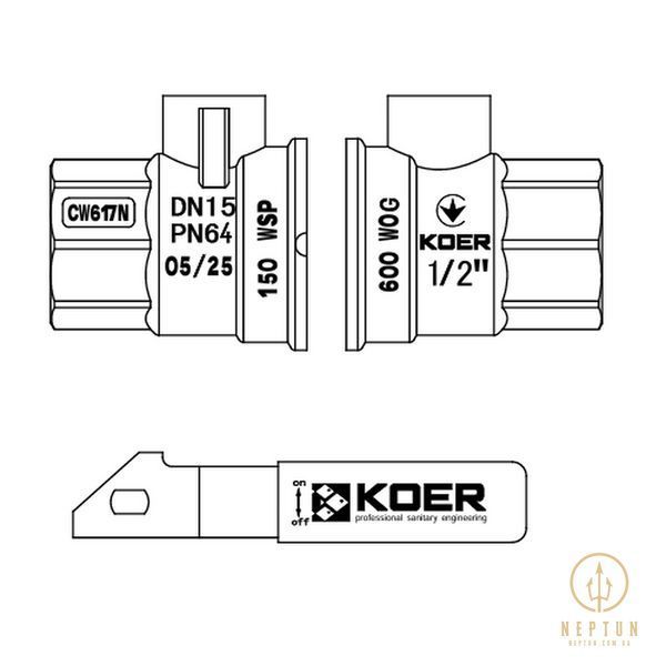 Кран кульовий ГГВ Koer Extreme KE.214-15 - 1/2" FF ручка "важіль" червона (KR5744) KR5744 фото