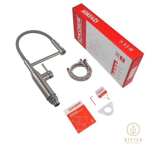 Кухонный смеситель с силиконовым изливом KOER KI-70005-02 (нерж. сталь) (KR3388) KR3388 фото