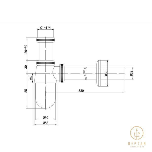 Сифон для раковини Mixxus SIPHON-01 BLACK без випуску (під донний клапан) без ревізії (Колір чорний) 1 1/4'' (AC3571) AC3571 фото