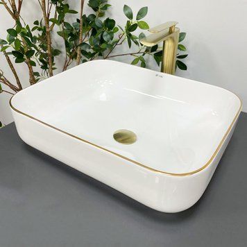 Умывальник (раковина) VBI PALERMO WHITE GOLD EDGE накладной VBI-012308 фото