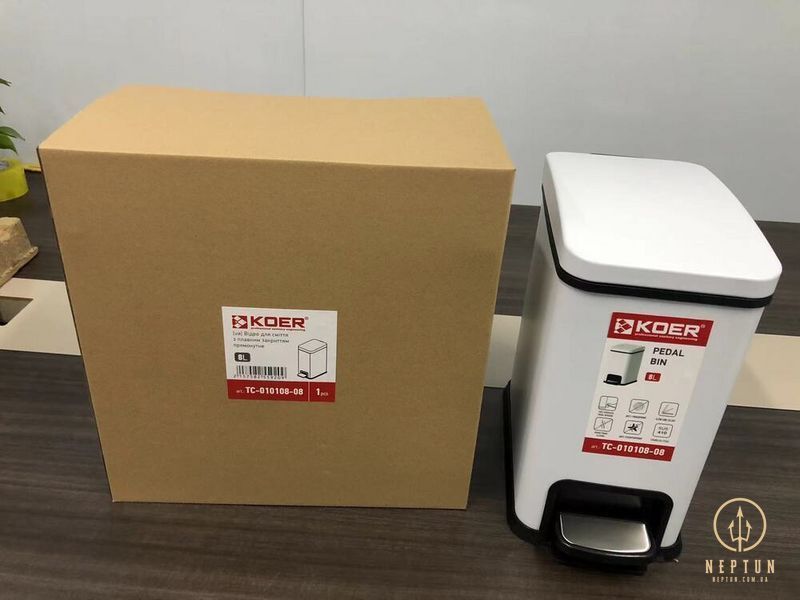 Мусорное ведро с плавным закрытием прямоугольное Koer TC-010108-08 8 л цвет белый (KR5592) KR5592 фото